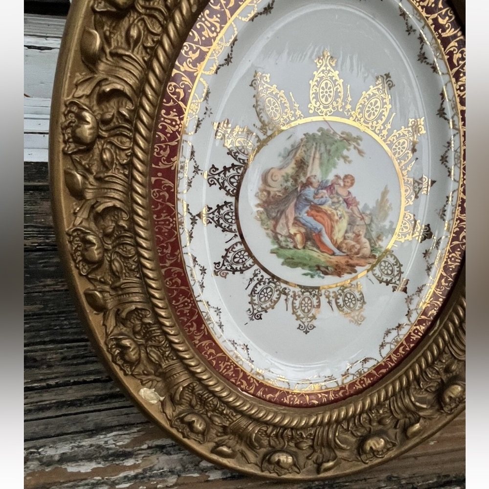 2 Atlas China 22 Karat Gold Serving Plate Platter Wood Framed Art Tall Vintage - Picture 9 of 13